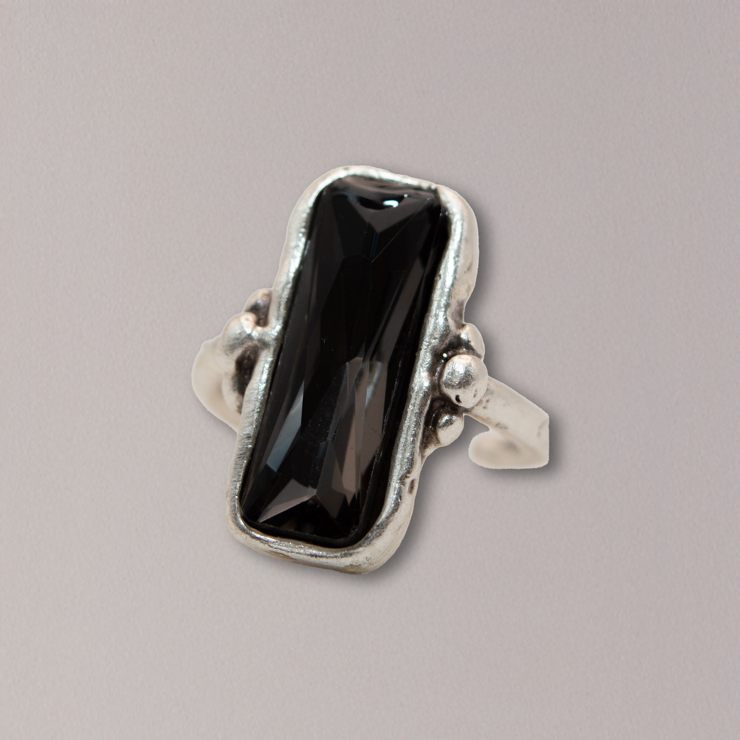 Long Emerald Cut Smoky Quartz Brass Ring