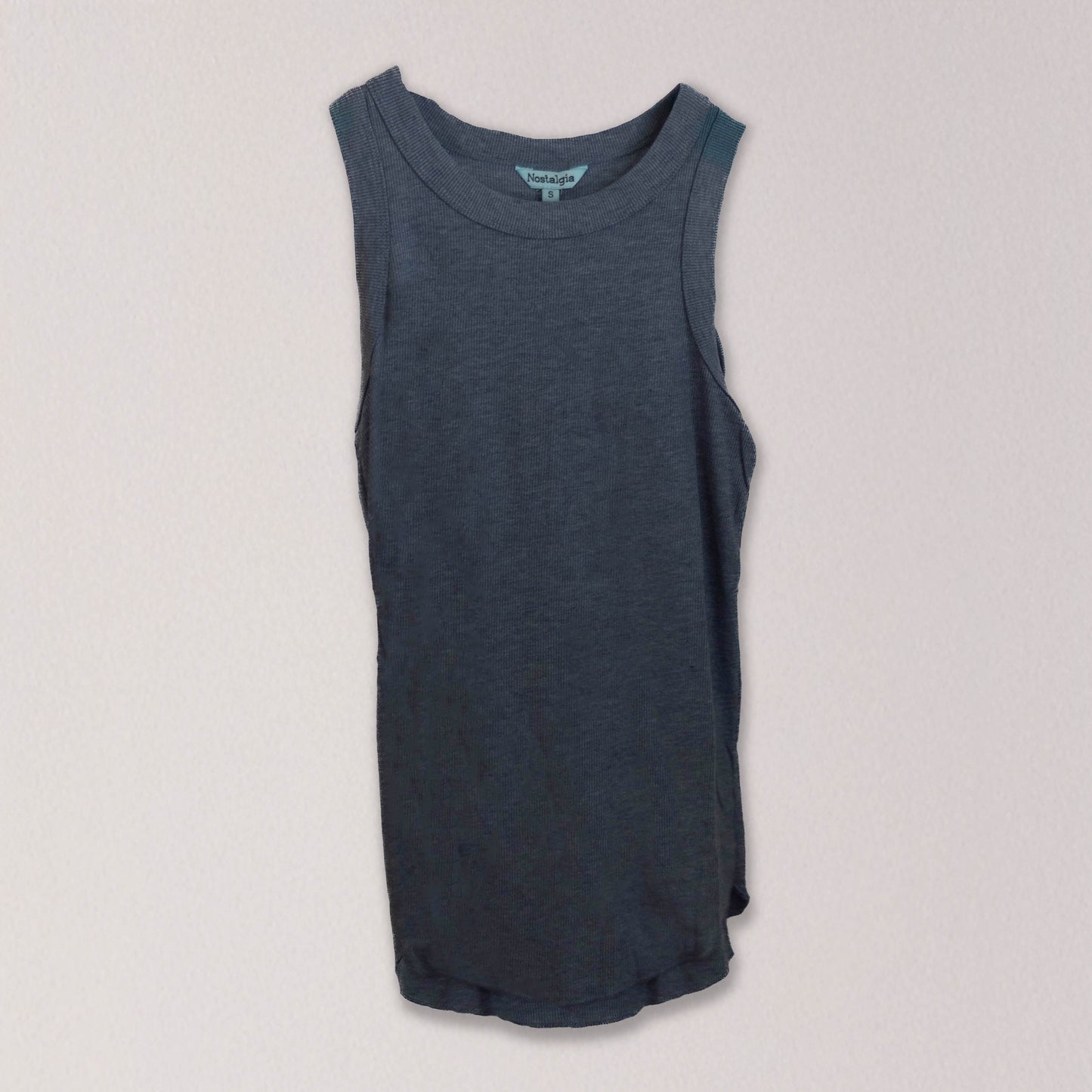 High Neck Rounded Hem Rib Knit Tank