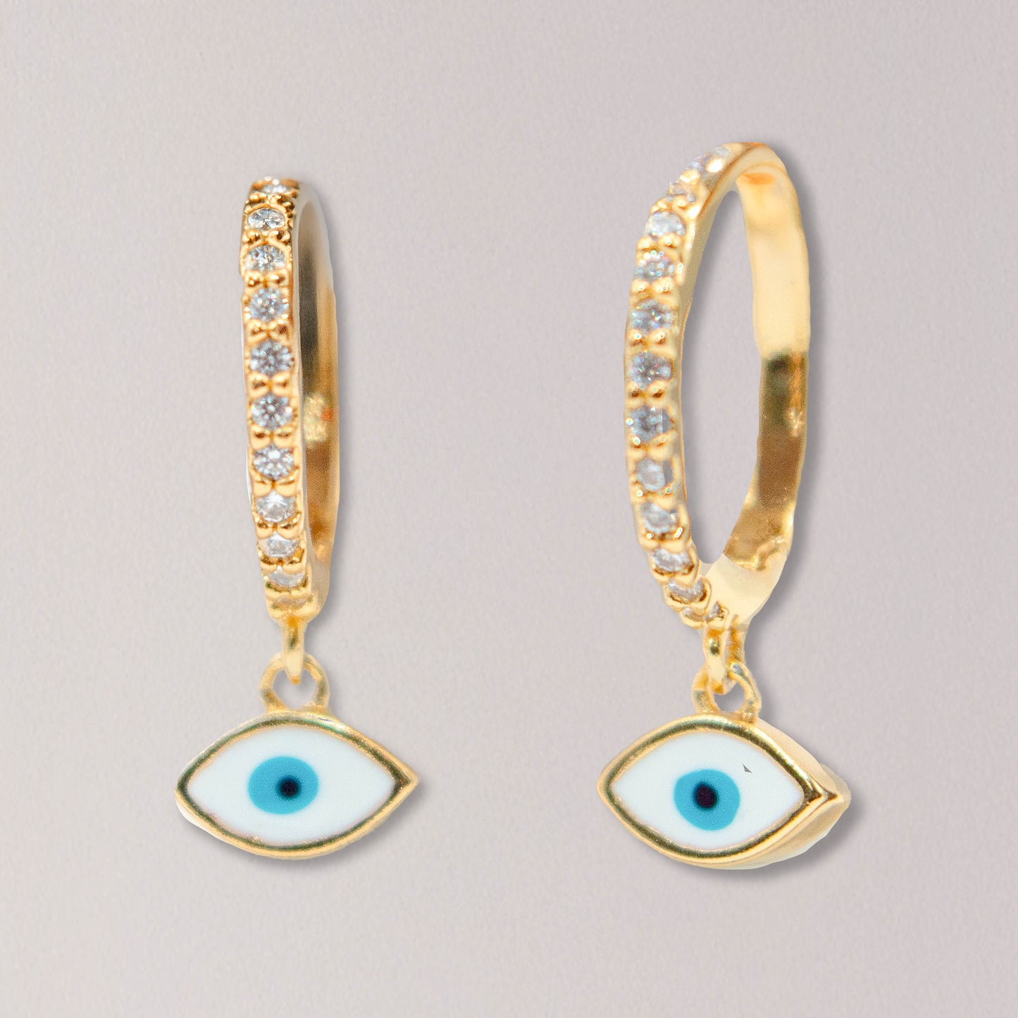 Gold Twist Huggie with Enamel Evil Eye Drop