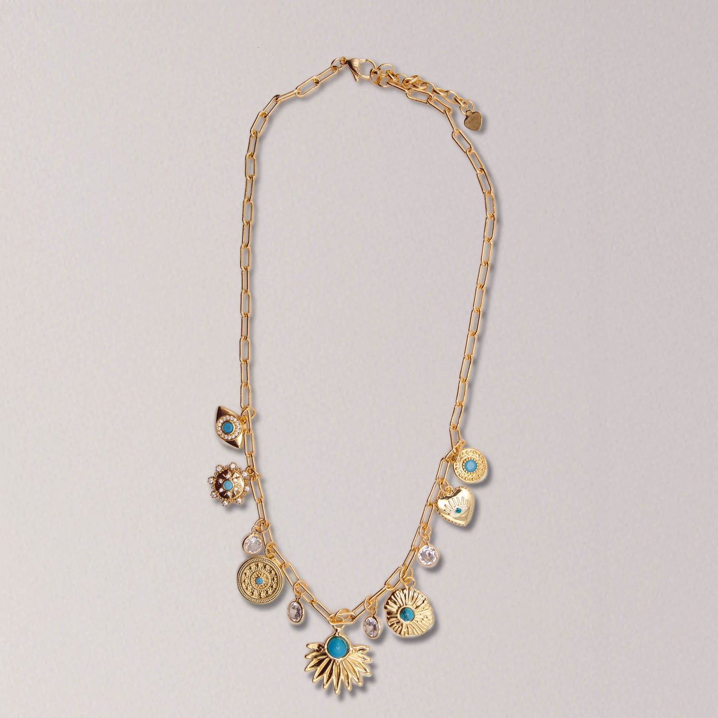 Turquoise Sun & Evil Eye Charm Necklace