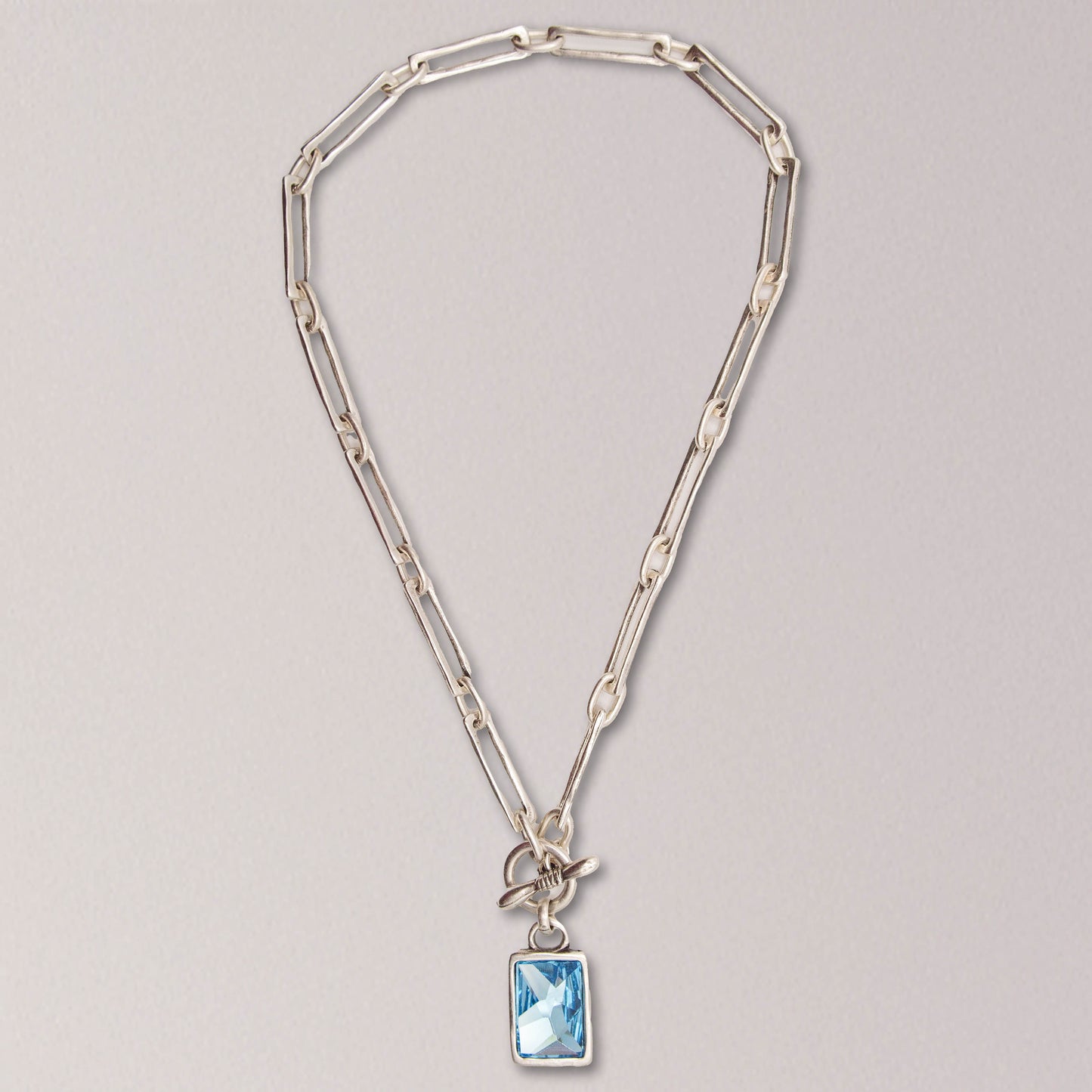 Handmade Emerald Cut Blue Crystal Pewter Necklace