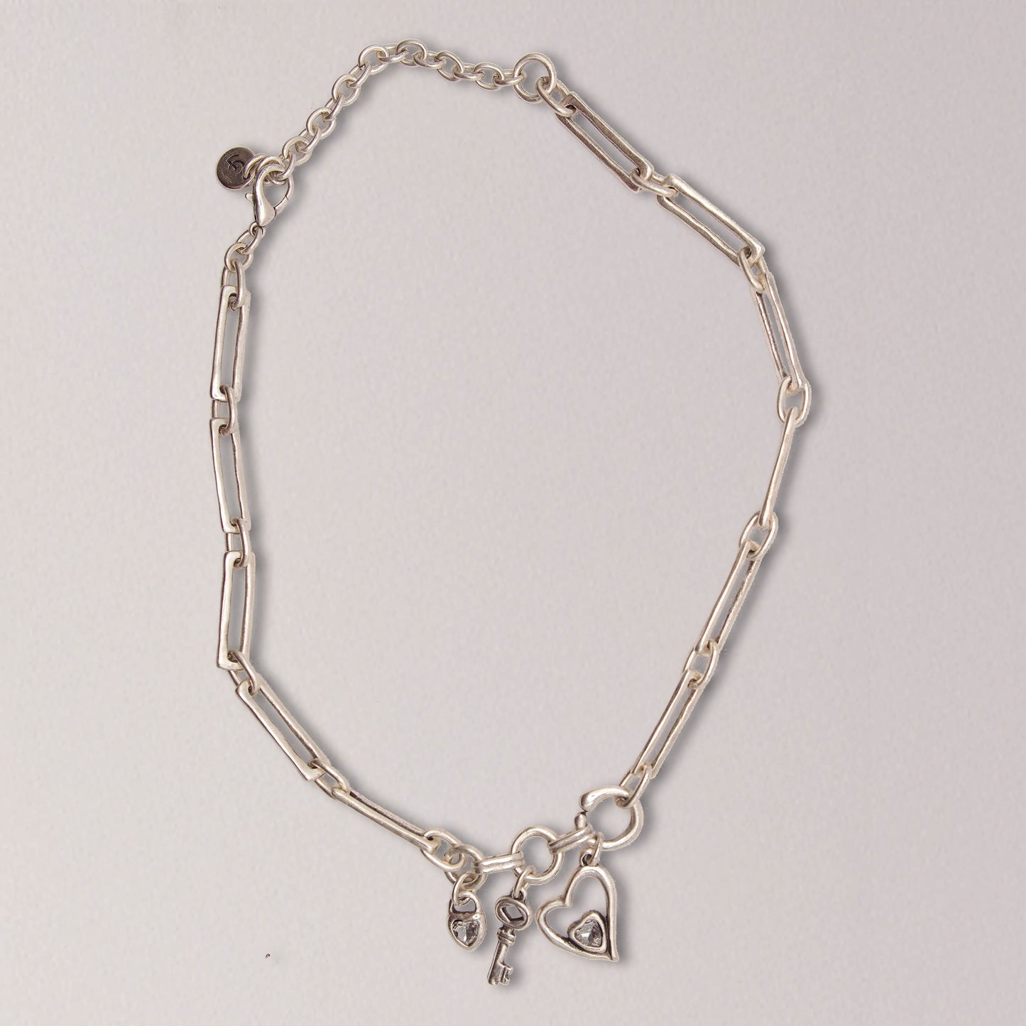 Handmade Hearts Crystal Pewter Necklace with 3 Charms