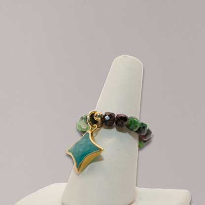 Semi Precious Stone Stretch Ring with Charm