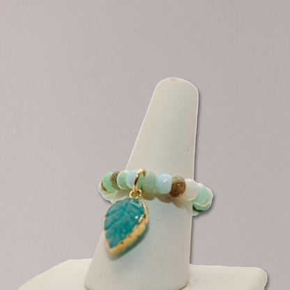 Semi Precious Stone Stretch Ring with Charm