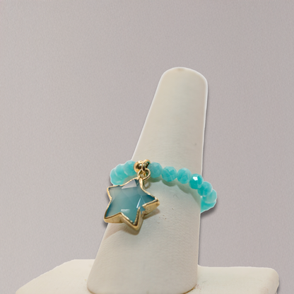 Semi Precious Stone Stretch Ring with Charm