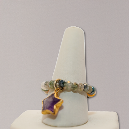 Semi Precious Stone Stretch Ring with Charm