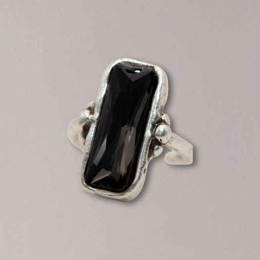 Long Emerald Cut Smoky Quartz Brass Ring