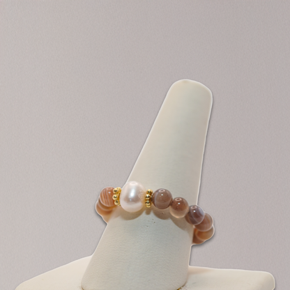 Semi Precious Stone Stretch Ring with Charm
