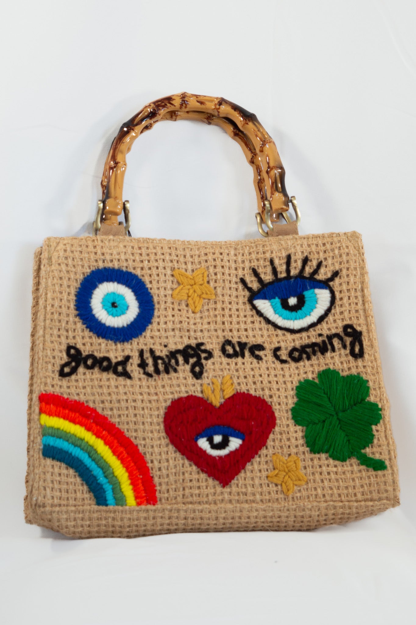"Good Things Are Coming" Positivity Bag with Bamboo Top Handle
