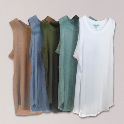 High Neck Rounded Hem Rib Knit Tank