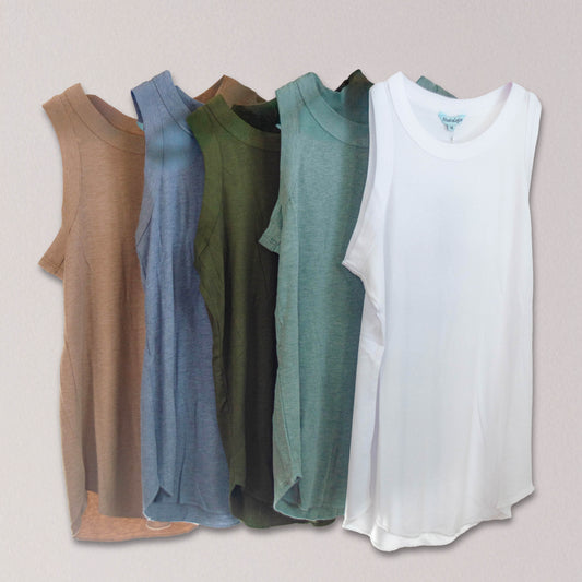 High Neck Rounded Hem Rib Knit Tank