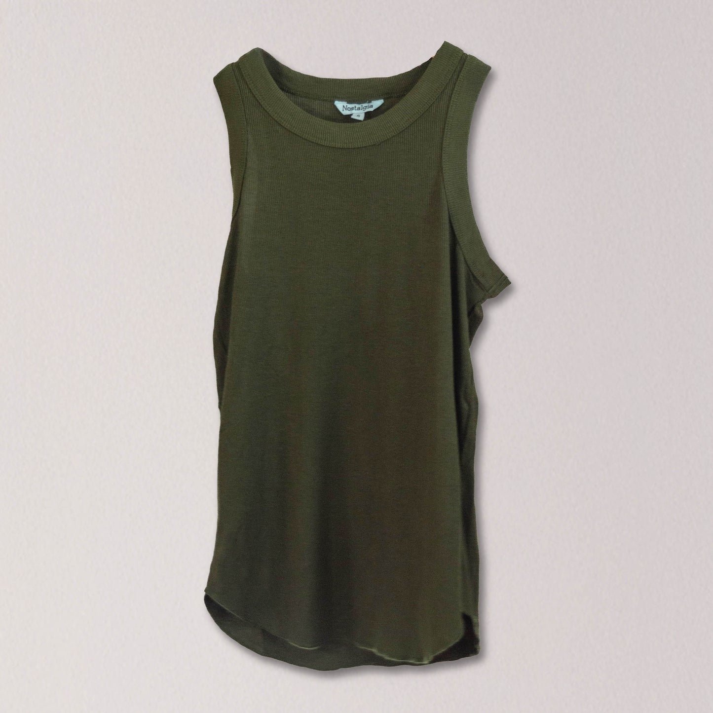 High Neck Rounded Hem Rib Knit Tank