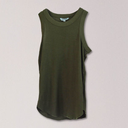 High Neck Rounded Hem Rib Knit Tank