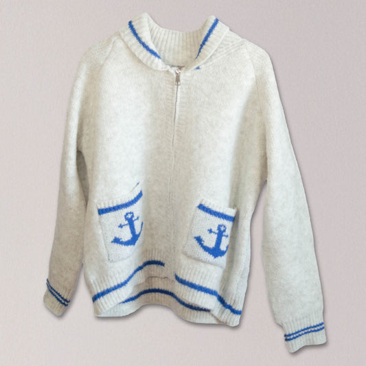 Heather Gray and Blue Nautical Beach Sweater
