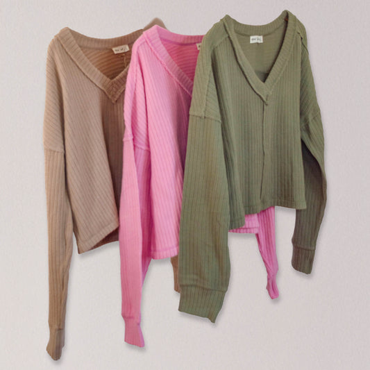 Casual Soft V-Neck Knit Top