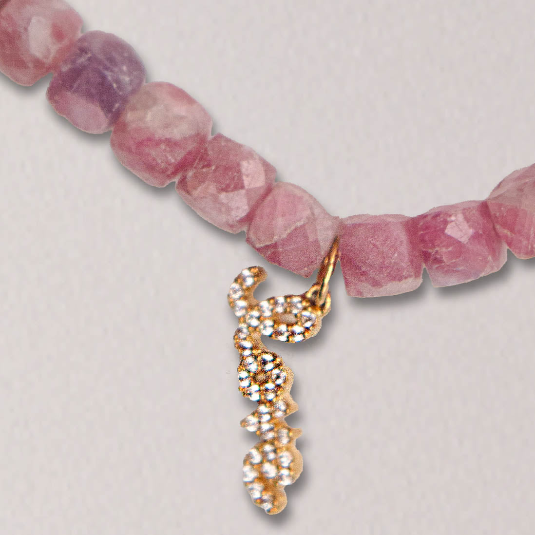 Pink Tourmaline Elastic Bracelet with Love Charm