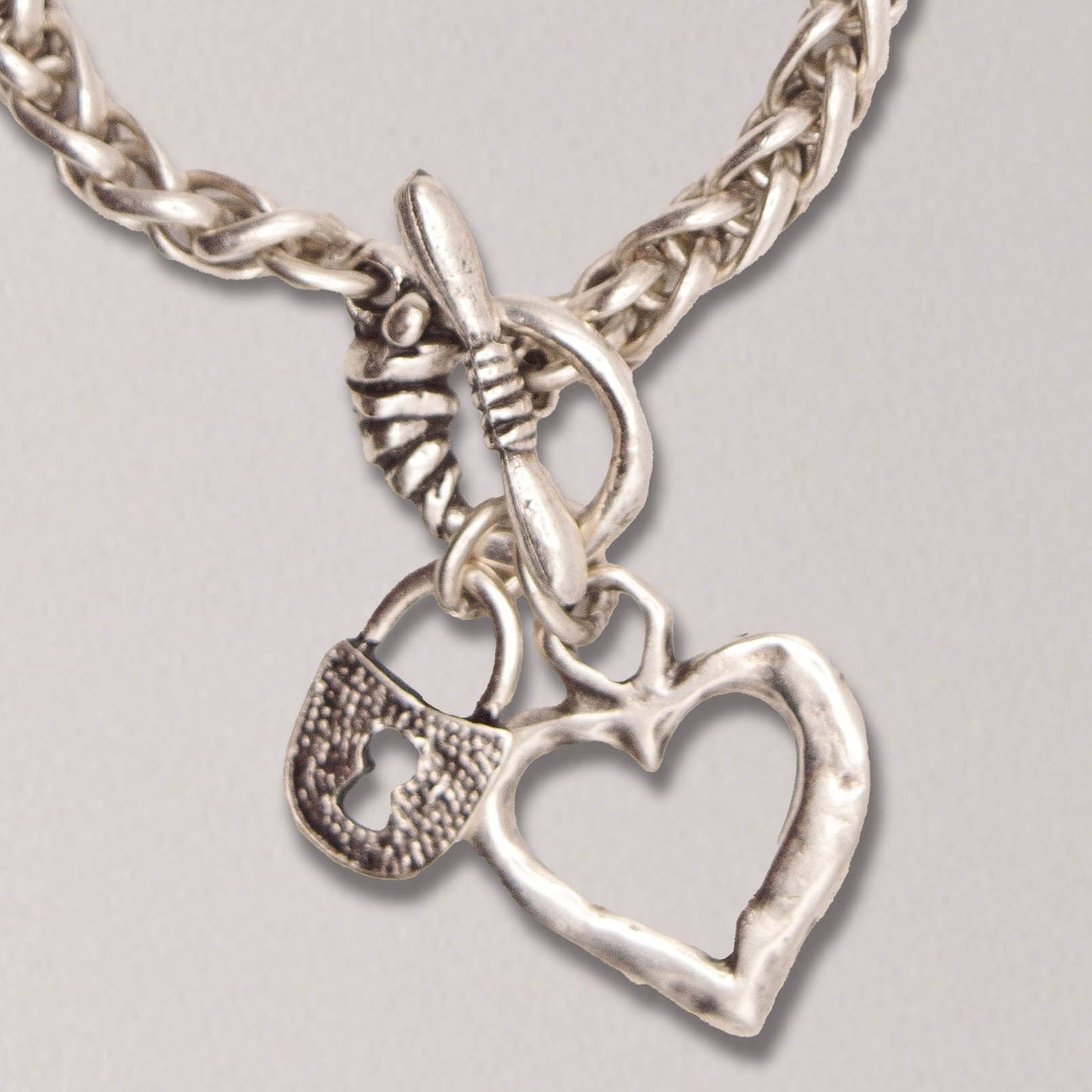 Handmade Heart and Lock Pewter Bracelet