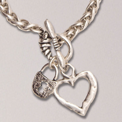 Handmade Heart and Lock Pewter Bracelet