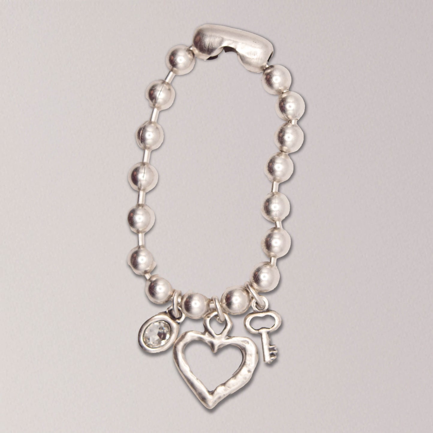 Handmade Heart and Key Pewter Bracelet