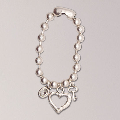 Handmade Heart and Key Pewter Bracelet