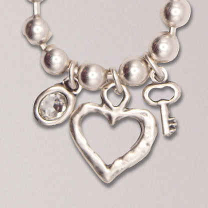 Handmade Heart and Key Pewter Bracelet