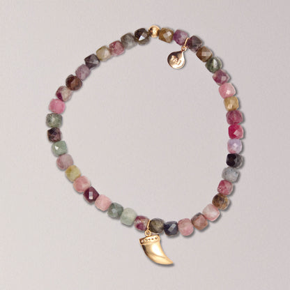 Tourmaline Elastic Bracelet with Horn Charm