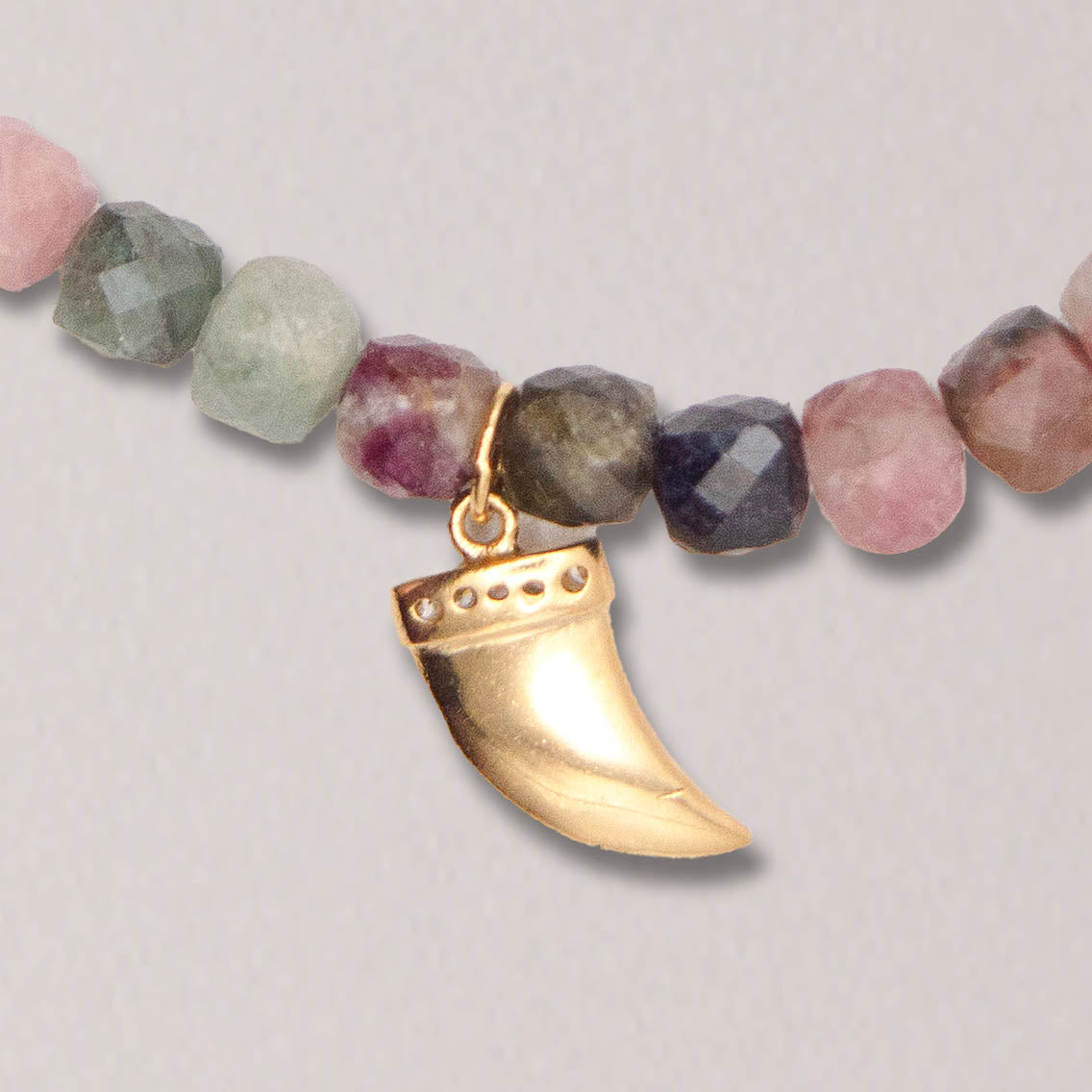Tourmaline Elastic Bracelet with Horn Charm