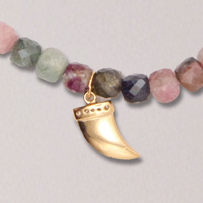 Tourmaline Elastic Bracelet with Horn Charm