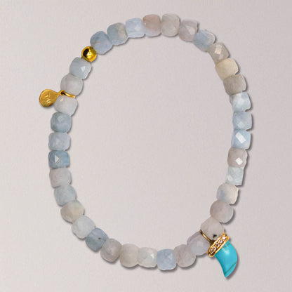 Aquamarine Beaded Elastic Bracelet with Turquoise Horn