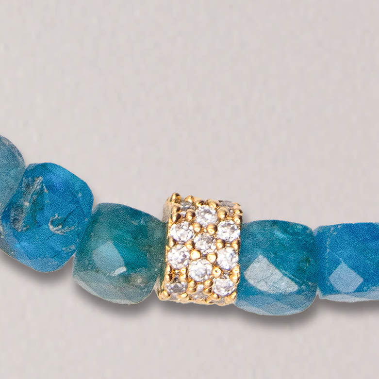 Blue Apatite Elastic Bracelet with Clear Swarovski Tube