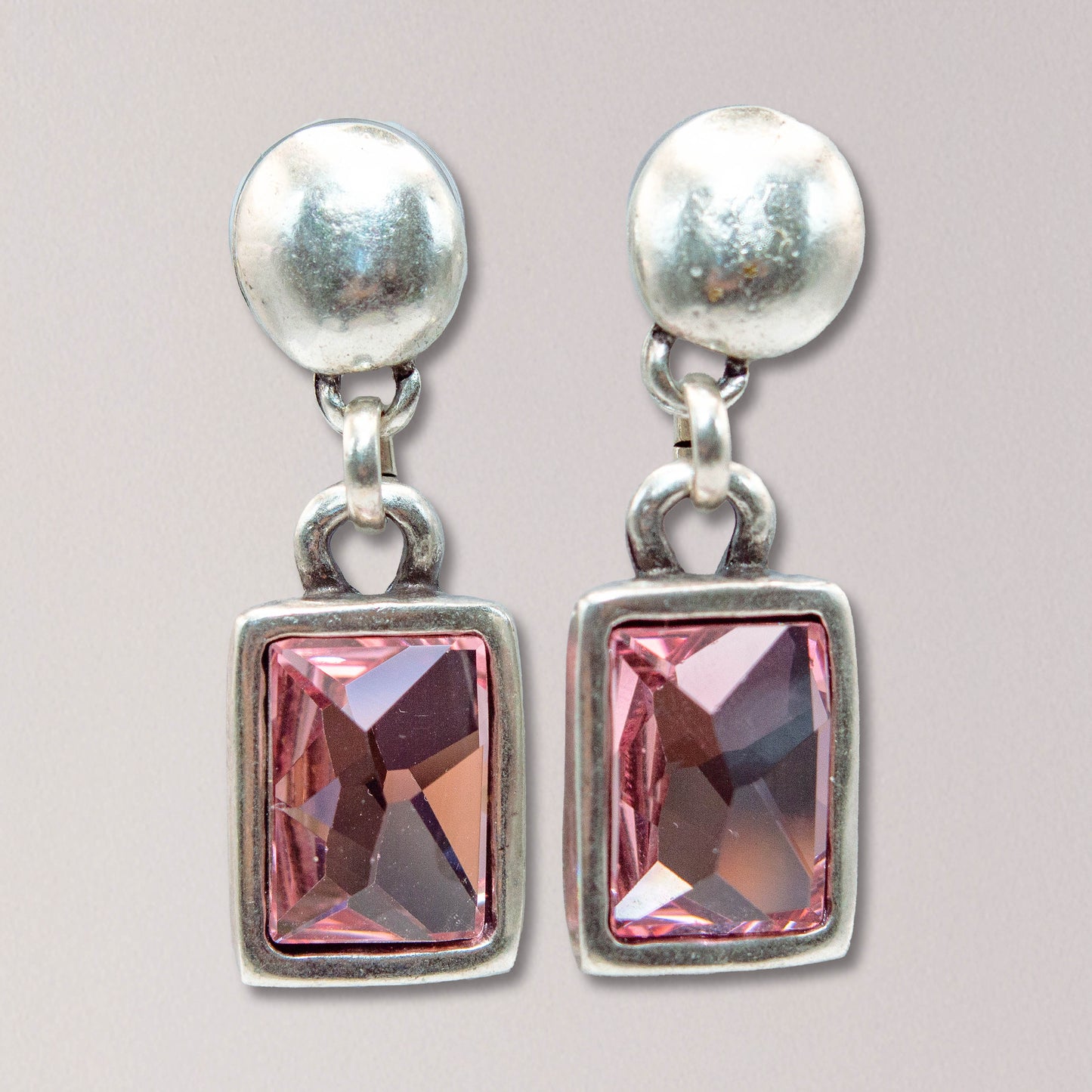 Handmade Pink Crystal Pewter Earrings