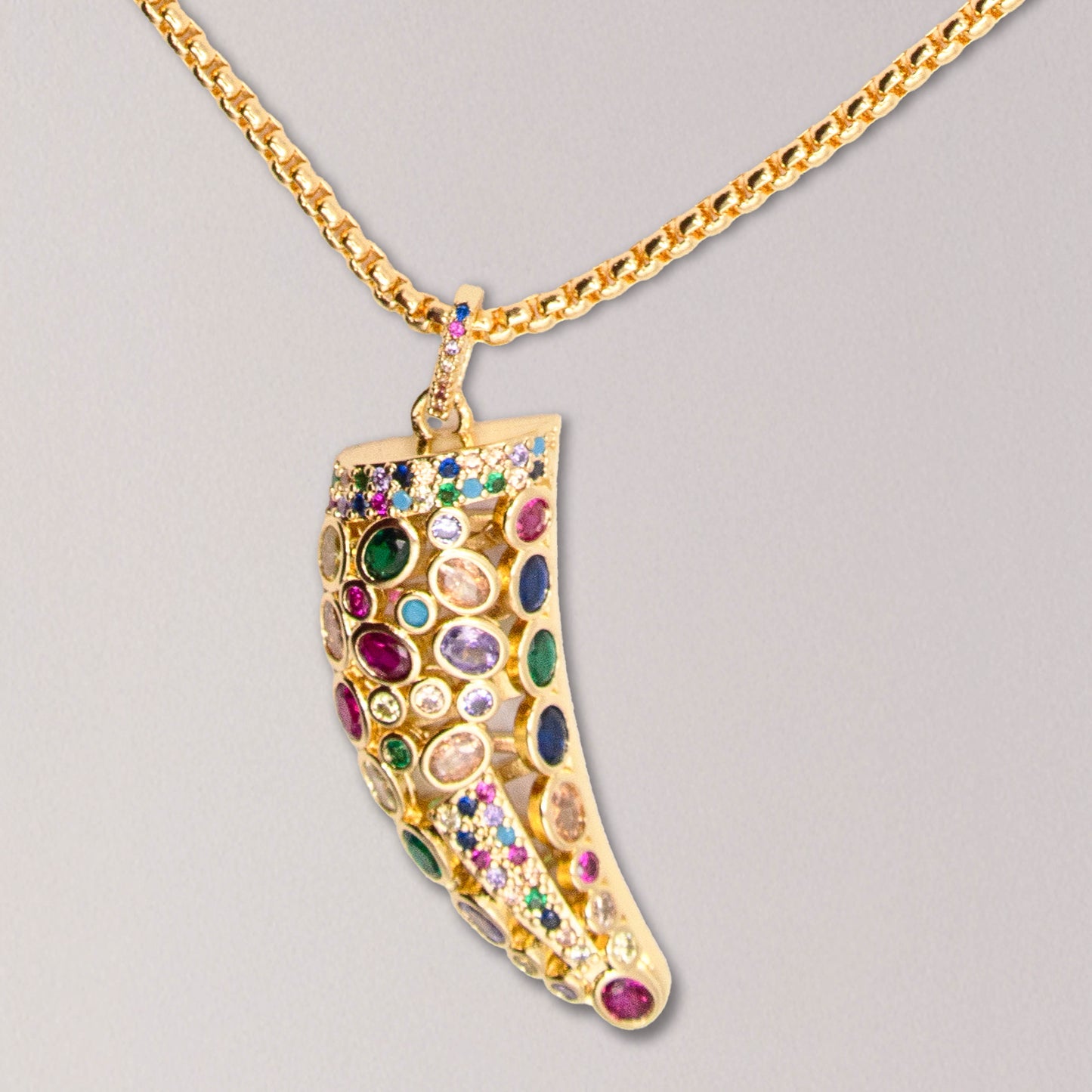 Cubic Zirconia Horn Chain Necklace