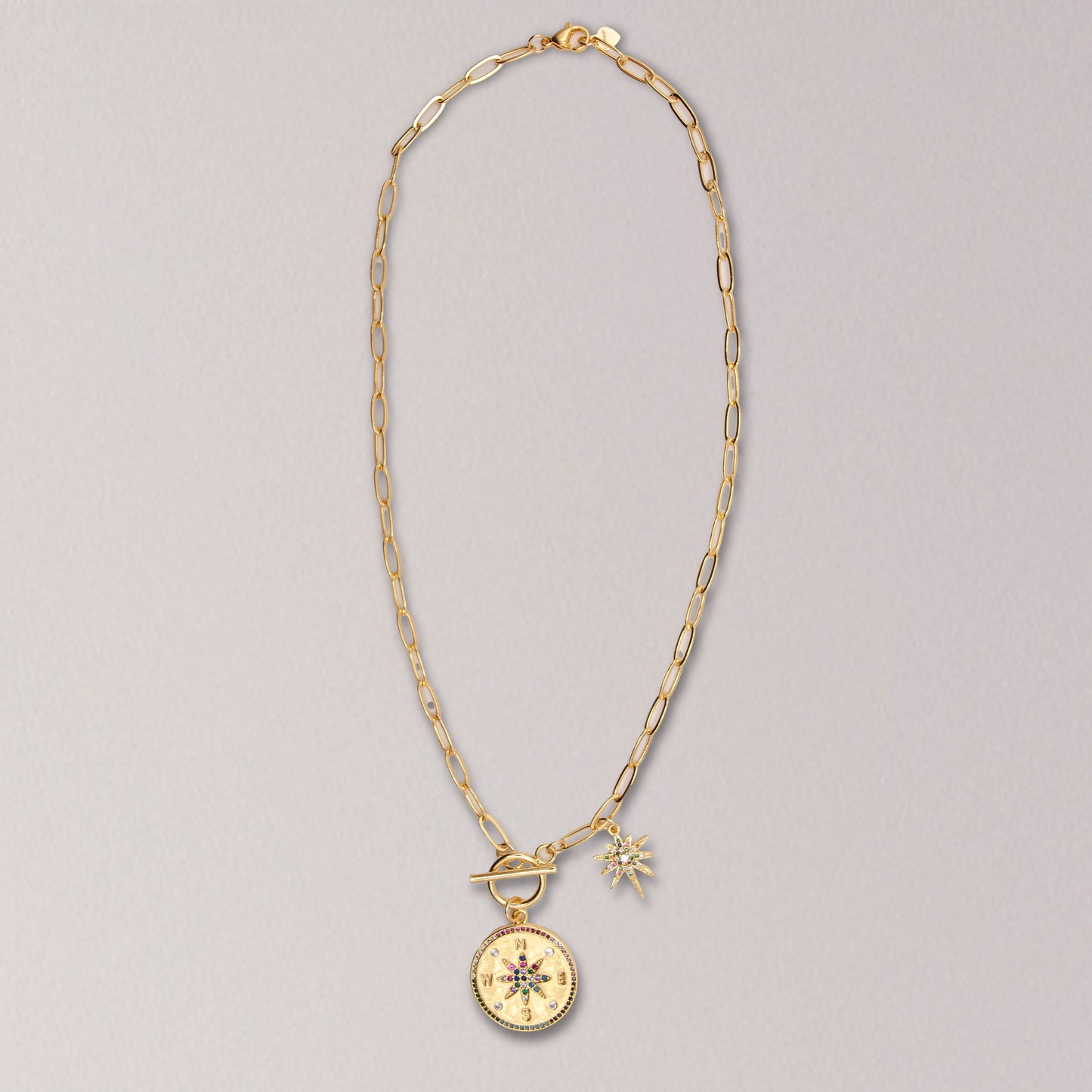Compass & North Star Charmed Paperclip Necklace