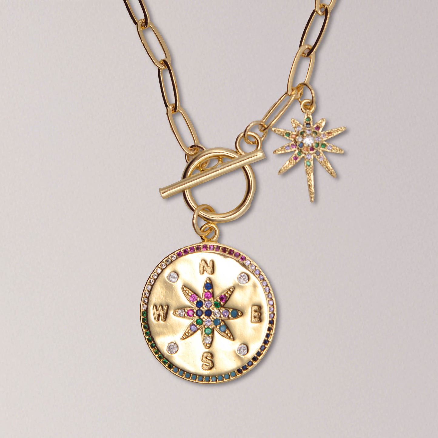 Compass & North Star Charmed Paperclip Necklace