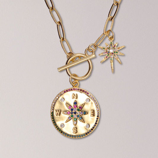 Compass & North Star Charmed Paperclip Necklace