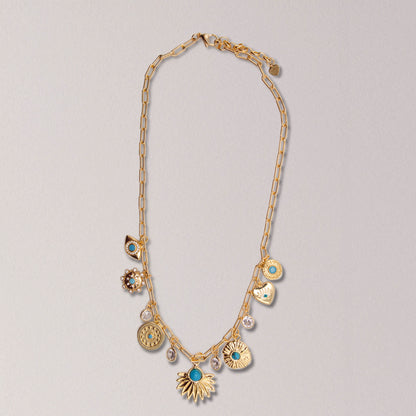 Turquoise Sun & Evil Eye Charm Necklace