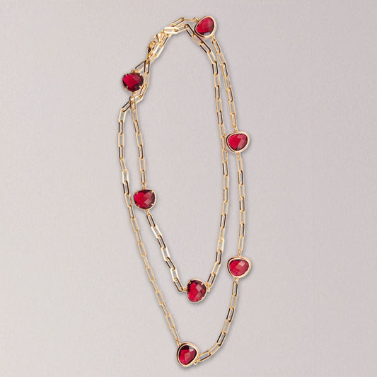 Red Gem Paperclip Necklace