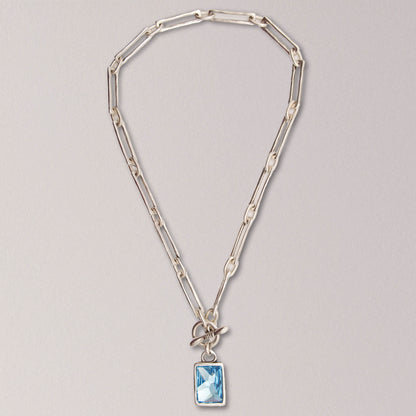 Handmade Emerald Cut Blue Crystal Pewter Necklace