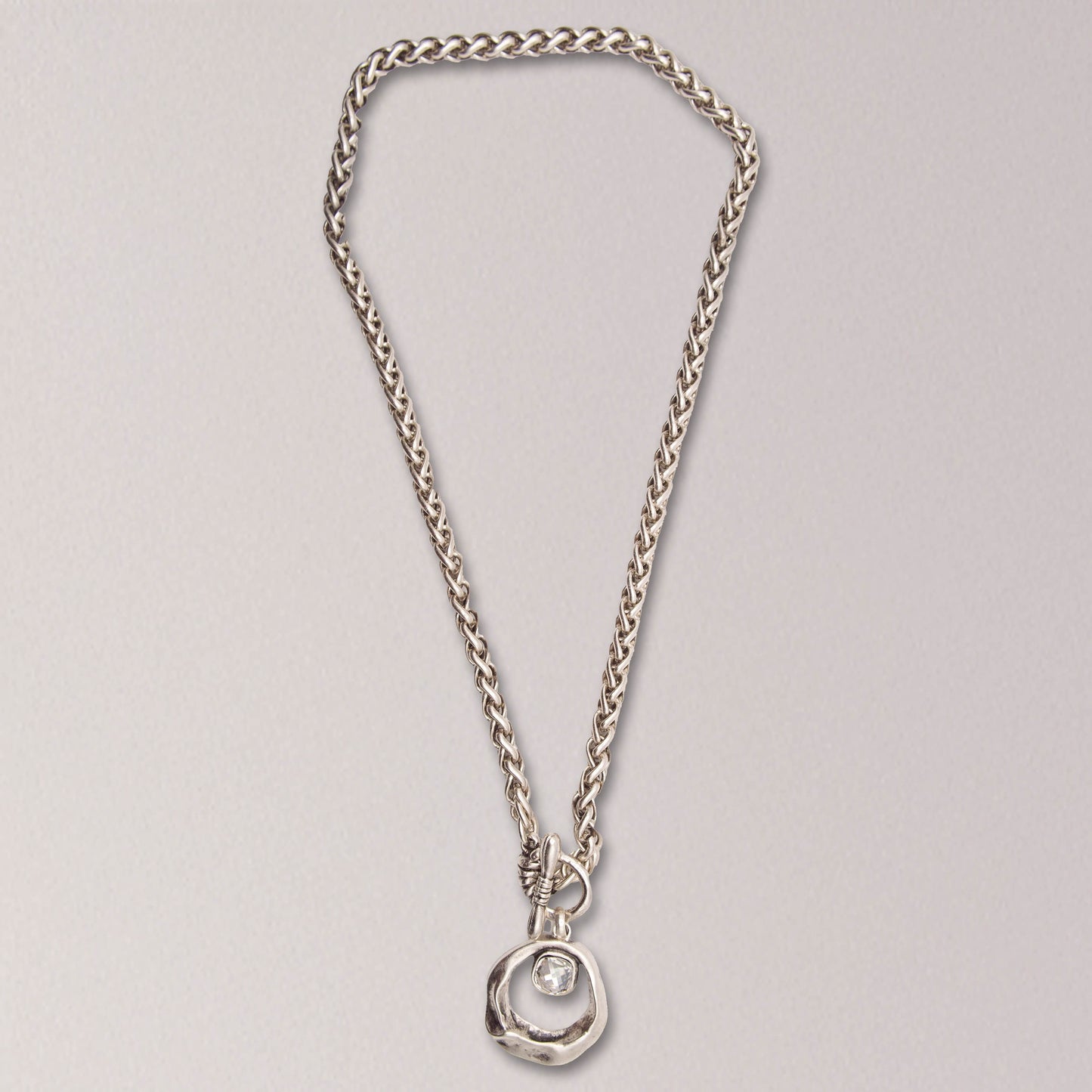 Handmade Knit Clear Square Crystal Pewter Necklace: