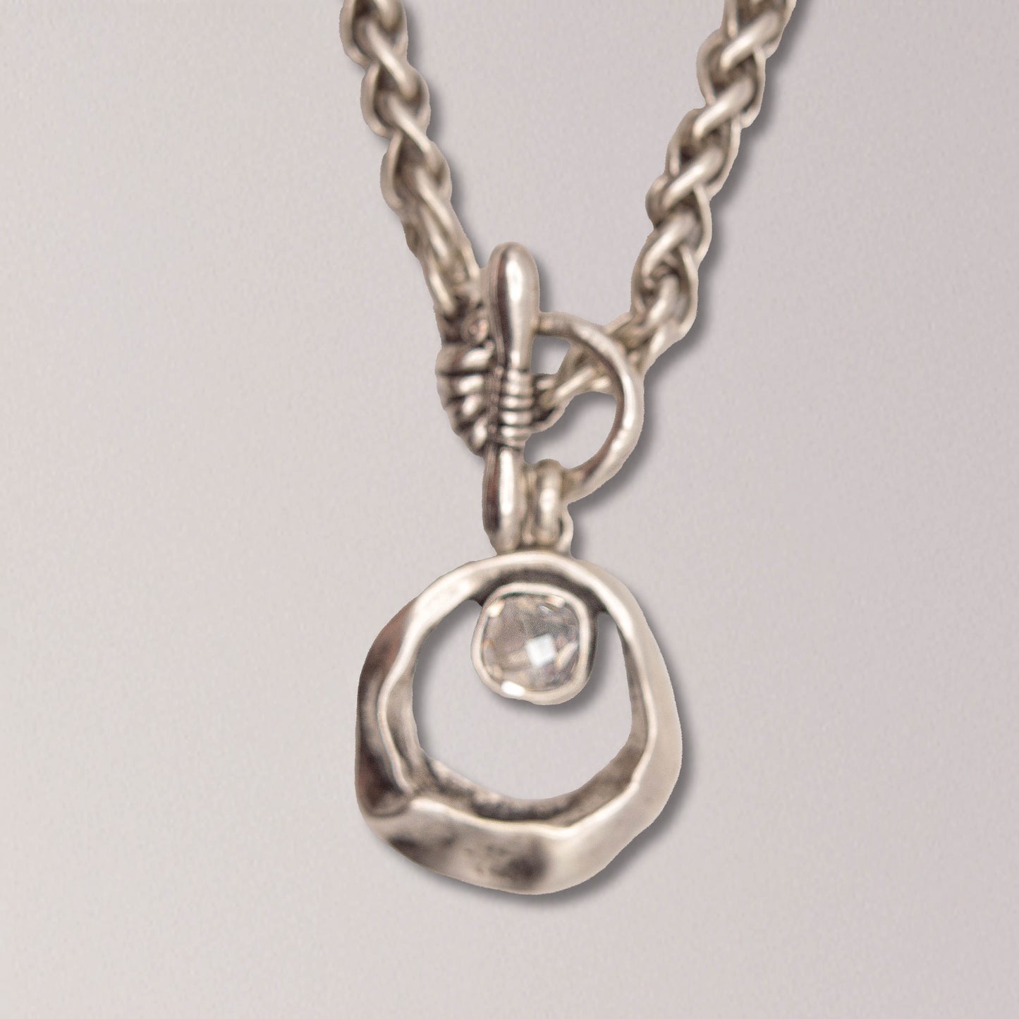 Handmade Knit Clear Square Crystal Pewter Necklace: