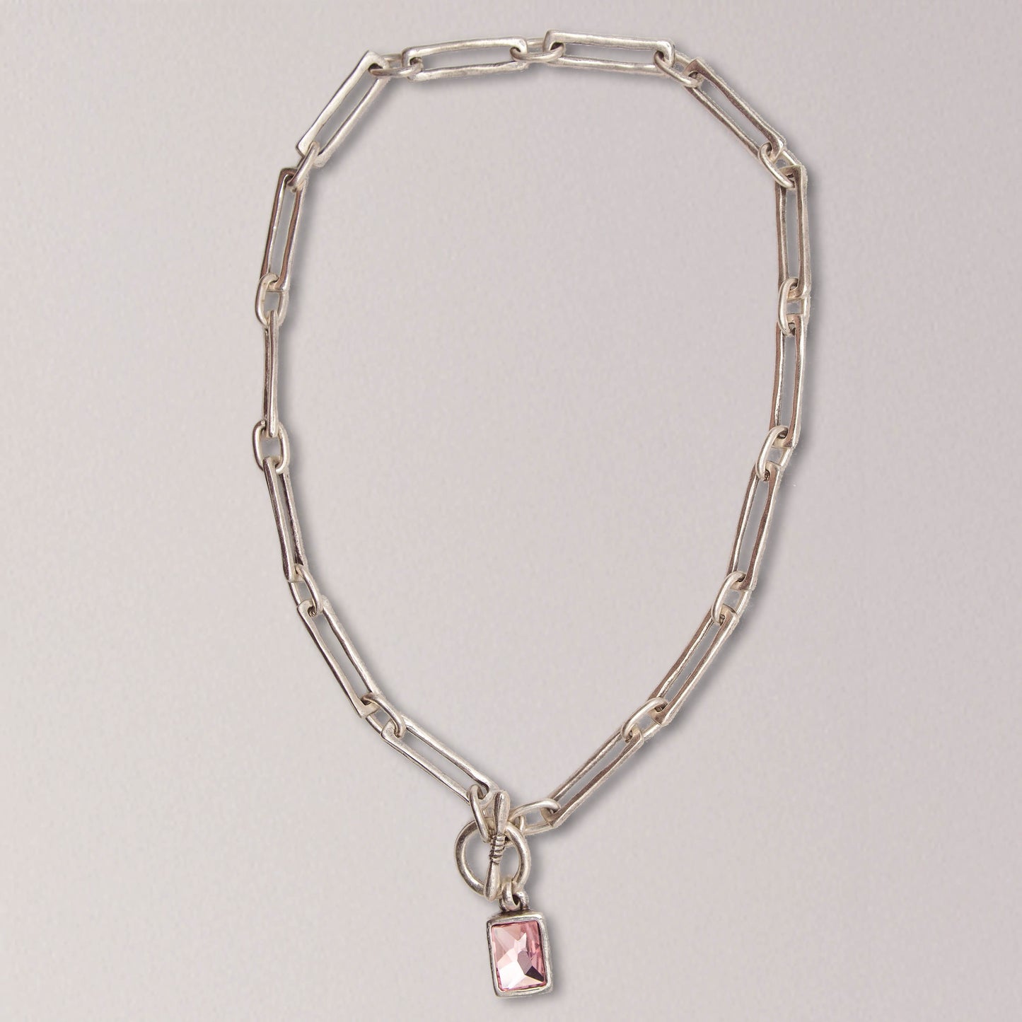 Handmade Pink Crystal Pewter Necklace