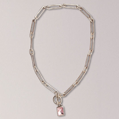Handmade Pink Crystal Pewter Necklace