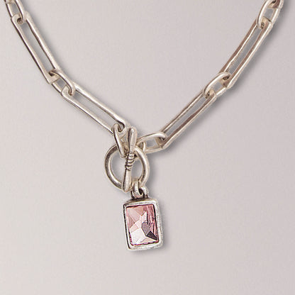 Handmade Pink Crystal Pewter Necklace
