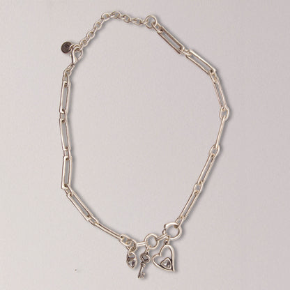 Handmade Hearts Crystal Pewter Necklace with 3 Charms