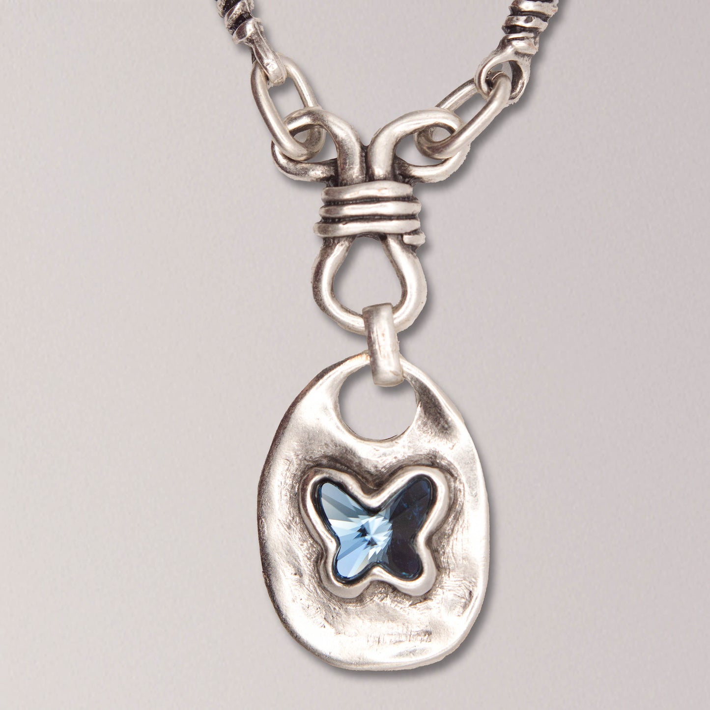 Handmade Butterfly Blue Crystal Pewter Necklace