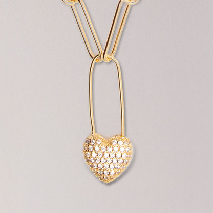 Heart Pin Paperclip Necklace