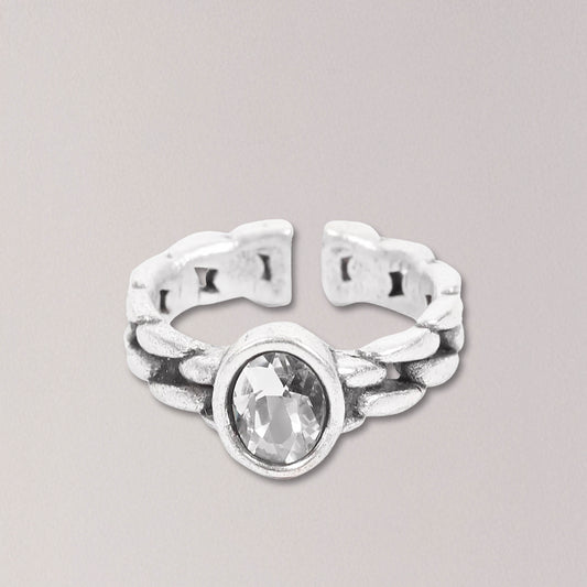 Handmade Clear Crystal with Brass Chain Band Ring